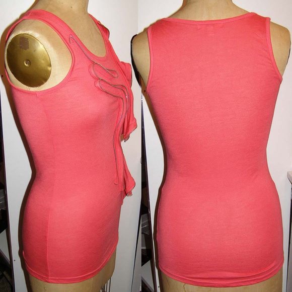 🌺 New Long Coral Tank top by YA with Zipper Ruffle M - Picture 4 of 6